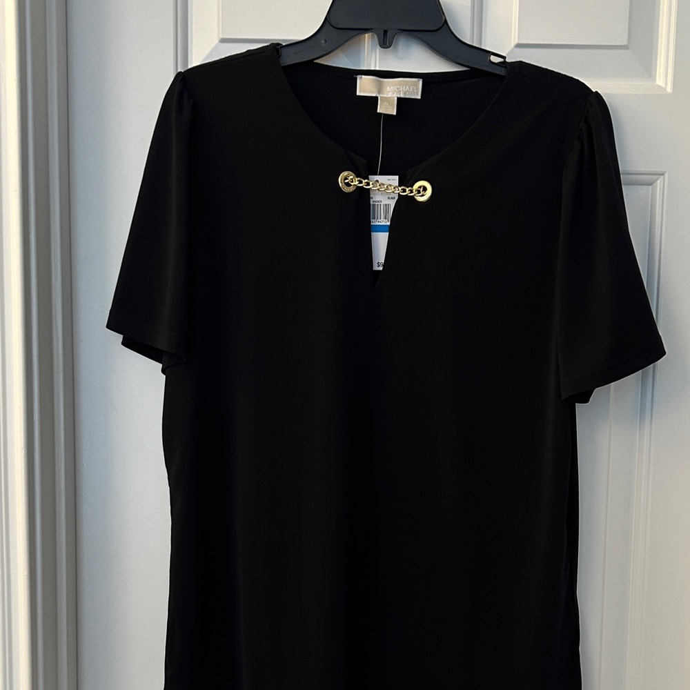 Michael Kors Black Blouse with Gold chain detail